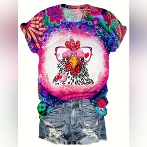 Animal Print Crew Neck Shirt, Casual Short Sleeve Top For Spring  Summer XXL(14)